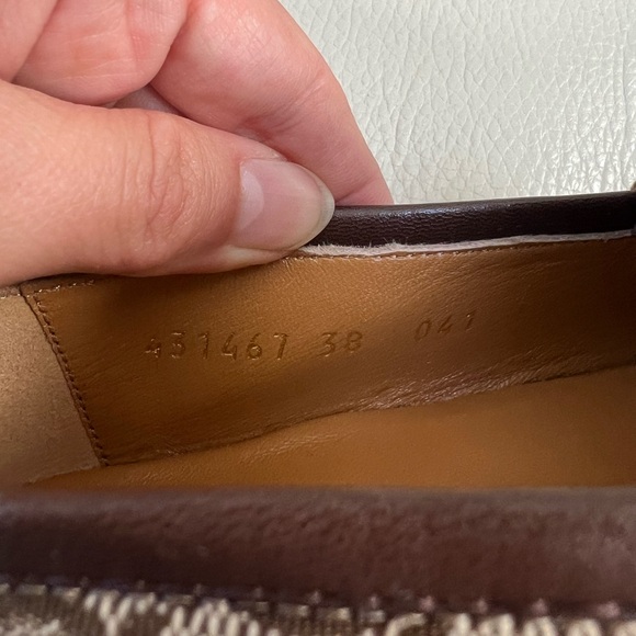 New Gucci Jordaans Loafers Brown Shoes Flats Logo Monogram Leather Canvas - Picture 6 of 9